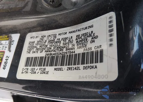 2010 Toyota Corolla Le z USA, uszkodzony, nr VIN 1NXBU4EE0AZ297544